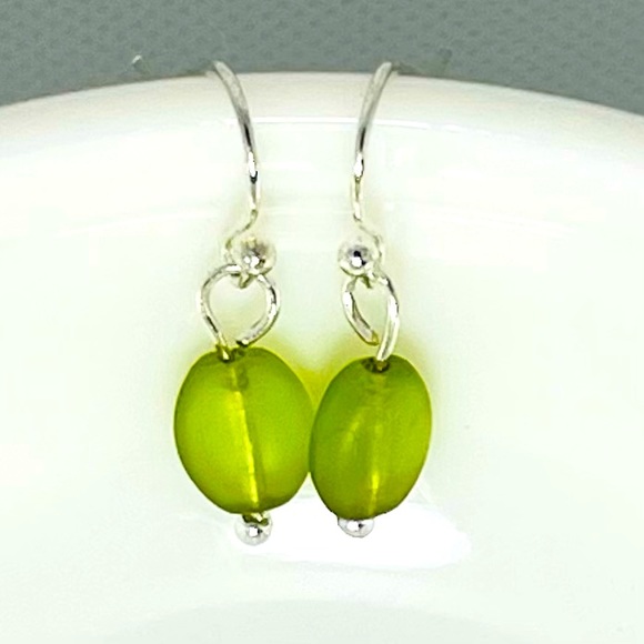 🔥sterling silver & vintage frosted green beach glass bead earrings boho jewelry - Picture 12 of 12